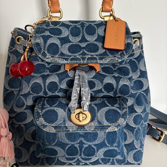 Coach Signature Mini Riya Denim Backpack - Picture 2 of 9